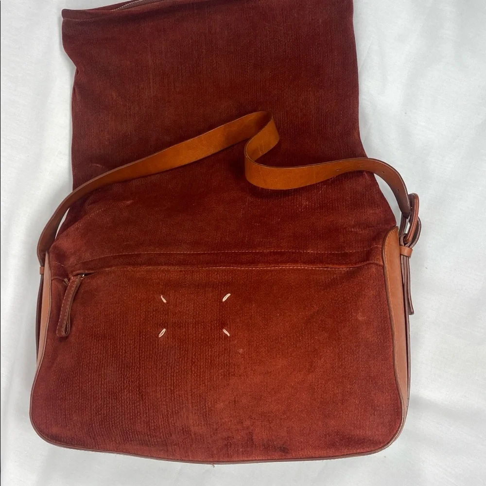 Maison Martin Margiela Burgundy Cognac Leather Messenger Bag Adjustable Shoulder